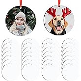 30Pcs Sublimation Ornament Blanks, Round Sublimation Blanks Pendants Bulk for Christmas Day and Halloween Day Ornaments Supplies, DIY Decor(3 inches)