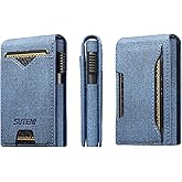 HAII for Slim Metal Slot Leather Wallet for Men, Pop-Up Design, Holds 9 Cards, Minimalist Pocket Wallet (Cowboy Blue)