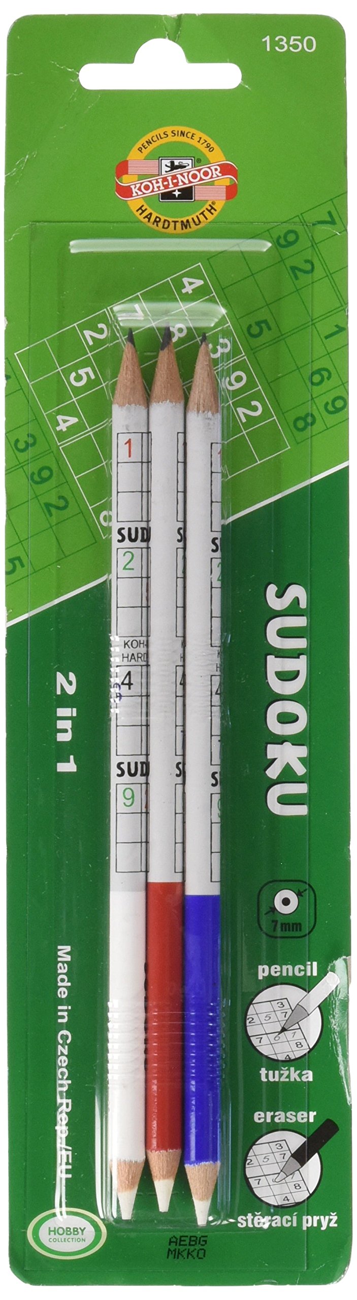 KOH-I-NOOR 2B Sudoku Graphite Pencil with Eraser (Pack of 3), blue