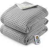 CAROMIO Heated Blanket Twin Size, Waffle Weave Electric Throw Blanket Fast Heating with LCD Controller, 10 Heat Levels & 1-12H Time Settings Auto Off, ETL Certified, Grey, 62" x 84"