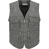 LUSI MADAM Men's Stone Washed Denim Multi-pocketed Fishing Work Outerwear Vest