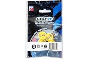 GripIt GP154 Yellow 15mm Plasterboard Fixings for Stud Walls - Max Load 71Kg (4 Pack)