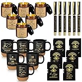 FillTouch Christian Gift Pastor Man of God Religious Gift Bible Verse A6 Prayer Journal with Pen Coffee Mug 15oz & Scented Candle for Dad Husband Church Member Coworker(6 Set,Courage)