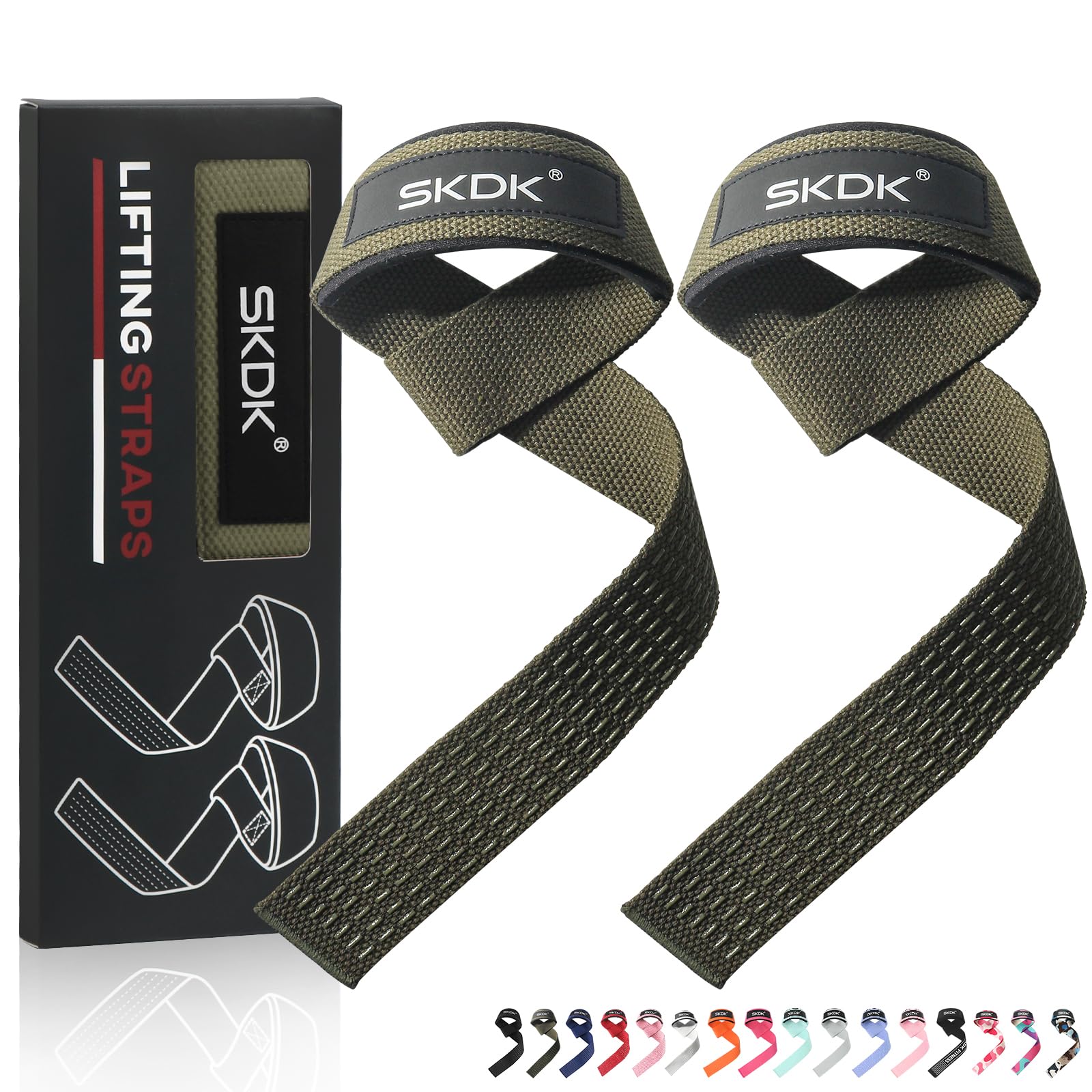 Photo 1 of SKDK Cotton Hard Pull Wrist Lifting Straps Grips Band-Deadlift Straps with Neoprene Cushioned Wrist Padded and Anti-Skid Silicone - for Weightlifting, Bodybuilding, Xfit, Strength Training (ArmyGreen)