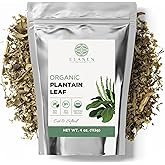 Elanen Naturals Organic Plantain Leaf 4 oz. (113g), USDA Certified Organic Dried Broadleaf Plantain Tea, Dried Plaintain Herb, Cut & Sifted