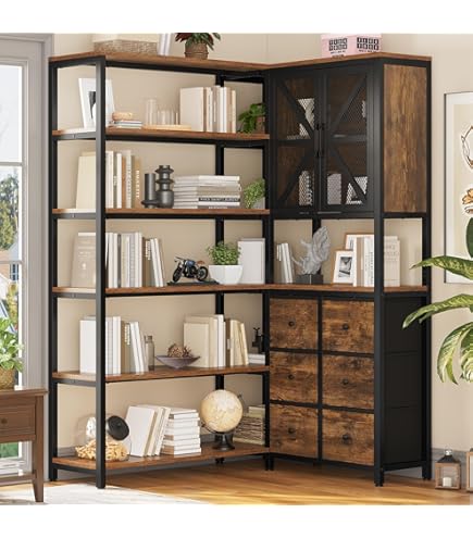 Amazon.com: HAUOMS Corner Bookshelf, 7-Tier Industrial Convertible