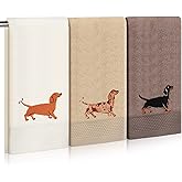 Breling 3 Pcs Kitchen Hand Towels 13.3 x 29 Inch Towels for Bathroom Cotton Soft Embroidered Home Decoration for Goth Kitchen Halloween Birthday Gifts(Warm Tones,Dachshund)