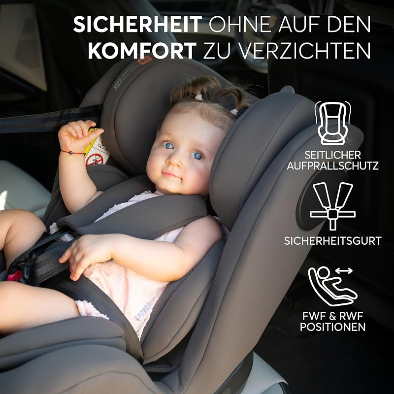KikkaBoo Kindersitz 9-36 kg mit ISOFIX & 360° Drehung i-MOOVE 2, i-SIZE, 40-150 cm Reboarder, Rückwärts/Vorwärtsgerichtet, Verstellbare Kopfstütze, Liegefunktion, Schwarz