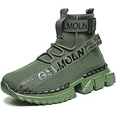 Jakcuz Men's High Top Sneakers Plus Size Breathable Gym Athletic Running Walking Tennis Comfortable Fashion Platform Shoes