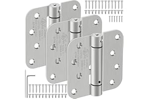 IOQ 4 Inch Self Closing Door Hinges, 5/8" Radius Corners Spring Loaded Hinges for Exterior, Garage, Front and Back Door, UL Listed, for Left and Right Hand Door, Brushed Nickel, 3 Pack