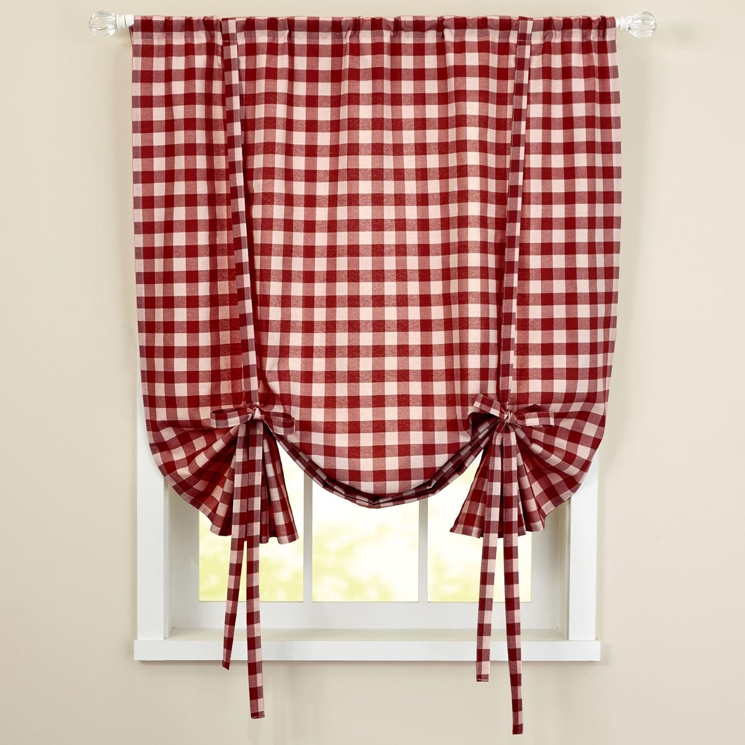 Curtains Drapes Valances Red White Tie Up Window Curtain Shade