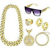 THUNARAZ 𝟖𝟎𝐬 𝟗𝟎𝐬 𝐇𝐢𝐩 𝐇𝐨𝐩 𝐂𝐨𝐬𝐭𝐮𝐦𝐞𝐬 𝐎𝐮𝐭𝐟𝐢𝐭,𝐅𝐚𝐤𝐞 𝐆𝐨𝐥𝐝 𝐂𝐡𝐚𝐢𝐧 Bracelet 𝐌𝐨𝐧𝐞𝐲 𝐂𝐡𝐚𝐢𝐧 DJ Punk Sunglasses Clip on Earrings Finger Ring 𝐃𝐨𝐥𝐥𝐚𝐫 𝐒𝐢𝐠𝐧 Pendant Necklace for Men Women 𝐑𝐚𝐩𝐩𝐞𝐫 𝐀𝐜𝐜𝐞𝐬𝐬𝐨𝐫𝐢𝐞𝐬