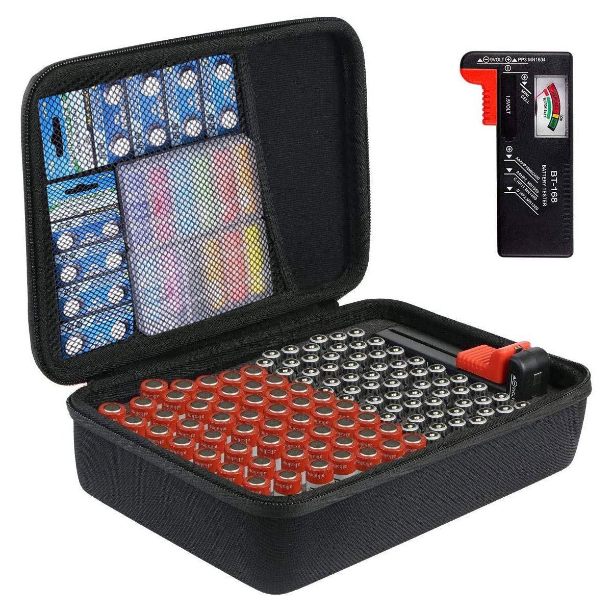 Khanka Hard Battery Case Storage Organizer Box Bag with Battery Tester -Holds 116 Batteries AA AAA - Fits for D-FantiX Digital Battery Tester BT-168D. (Case with Battery Tester)