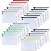 Oaimyy-24 Pcs 3"x 5"Mesh Zipper Pouch, Plastic Zip File Folders Puzzle Bags for Organizing,Office Supplies (Multicolor)