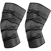 SUJAYU 2 Pack Elastic Knee Wraps for Pain Relief, Knee Compression Sleeves for Men Women Compression, Knee Brace for Arthritis Pain and Support (Black)