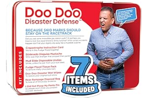 DR DINGUS Shart Survival Kit - 7 Items - Emergency Poop Prank Gag Gift. Includes Wet Wipes, Disposable Underwear, Hilarious Badge, More. Stinky Novelty Accident Fart Joke for Dad, Husband, Adults