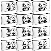 Lauwell 12 Pieces Soccer Makeup Bag Cosmetic Bag with Words Soccer Travel Storage Portable Storage Case Toiletry Accessories with Zippers for Players Teams Women Girls