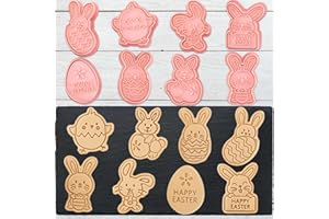 Easter Cookie Cutters Set of 8, 3D Bunny Egg Cookie Press for Spring Baking,Cookie Mold for Easter Decorations, Fondant and S