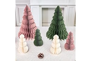 OBBOLO 6 Pcs Paper Christmas Tree, Beige, Sage Green and Dusty Pink Tabletop Christmas Decorations with Magnetic Closure, 12" & 6" Foldable Reusable Holiday Trees for Mantel, Table Centerpiece