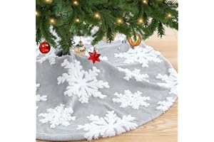 Christmas Tree Skirt Snowflake Grey Faux Fur Tree Skirt 36 Inch Tree Skirt 3D White Snowflakes Xmas Ornaments for Christmas N