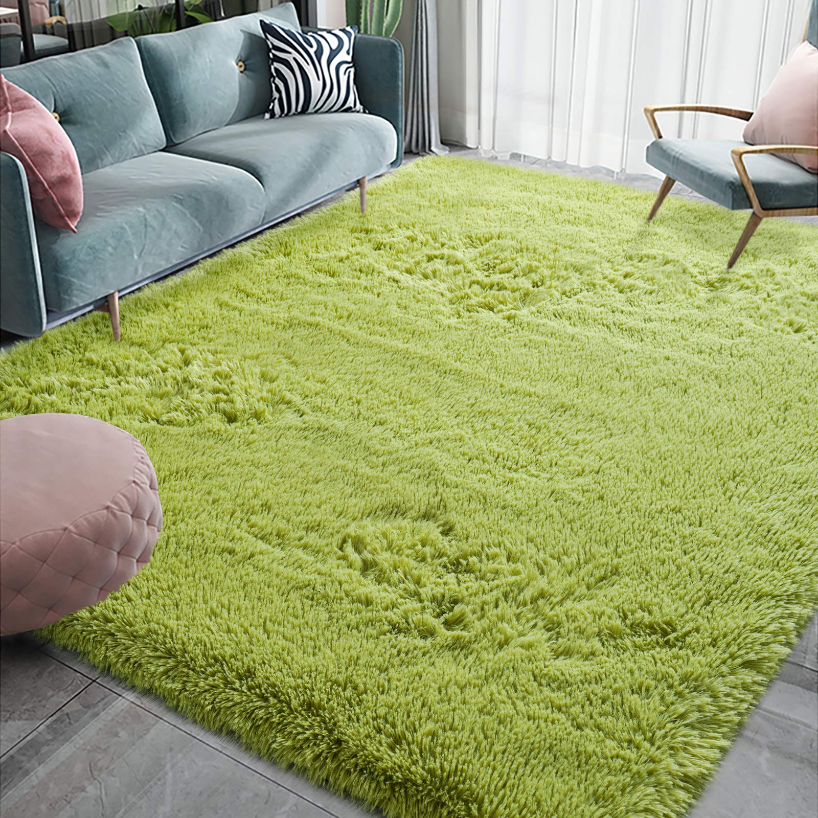 Homore Luxury Fluffy Area Rug Modern Shag Rugs for Bedroom Living Room, Super Soft and Comfy Carpet, Cute Carpets for Kids Nursery Girls Home, 4x5.9 Feet Green