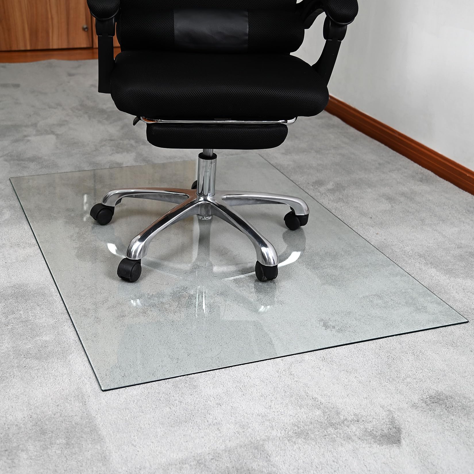 100pointONE Office Chair Mat for Carpet, 35” x 47” Tempered Glass Mat for Carpeted or Hard Floors, 1