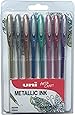 12 Penne Uni-Ball Signo Metallic Roller Gel - Blu Metallizzato, Punta 0.7mm, Inchiostro Super Ink - 2