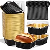 selizo 60 Pack 10oz Mini Disposable Cake Pans with Lids, Aluminum Foil Square Baking Cups, 4.4x4.4 Large Baking Cake Tins Cup Cake Containers with Lids for Individual Cakes, Black