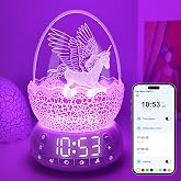 Unicorn Night Light for Kids with APP Control, 20 Soothing Sounds &amp; Bluetooth Speaker, Alarm Clock with 8 Color Changing &amp; Dimmable, Timer Function, Ideal Birthday Gift for Girls/Family/Friends