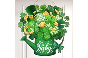 Seeloowy St. Patrick's Day Door Decor Lucky Door Sign 11.81 x 11.81 Inch Shamrock Style Welcome Wooden Sign St Patricks Day Wreath for Front Door Lucky Decorations for Irish Home Outdoor Indoor