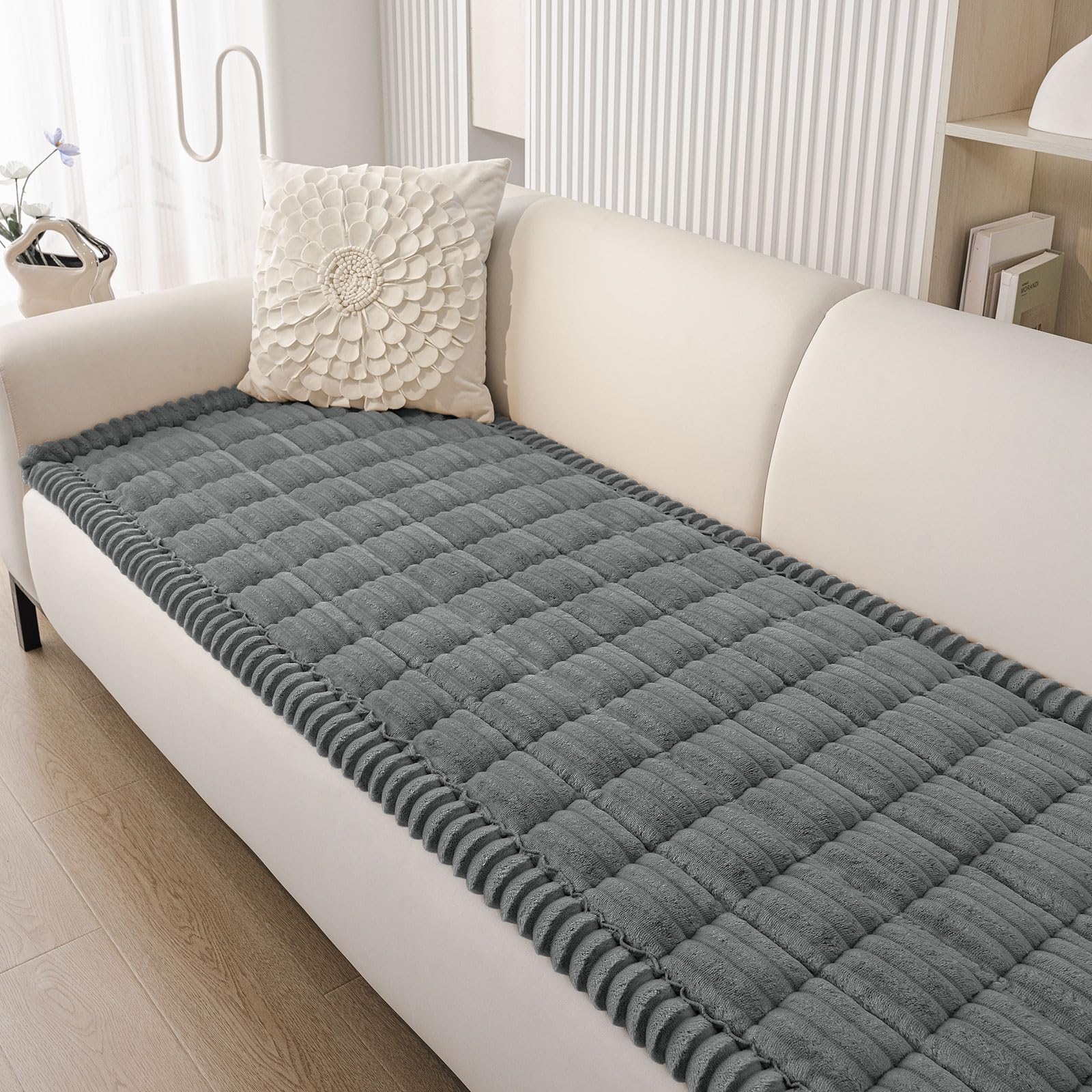 Photo 1 of Smiry Couch Cover for Dogs Washable, Non Slip Fuzzy Pet Couch Covers for 3 Cushion Sofa Pet Friendly, Thick Soft Sofa Slipcovers Cushion Protector (Dark Grey, 27.6" x 70.9")