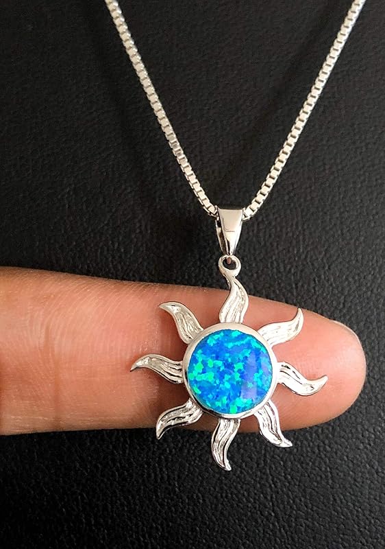 Amazon.com: Sterling Silver Blue Opal Sun Necklace: Handmade