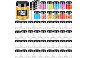 Hajoyful Plastic Jars with Lids 4 OZ 48 PCS, Small Cosmetic Slime Containers Clear Travel Round Jars Empty Leak Proof Refillable Sample Containers with Black Lids for Lotion, Cream, Cosmetics