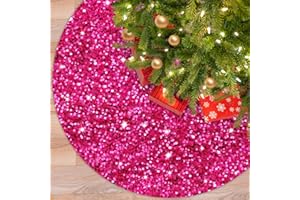 MODFUNS Fuchsia Christmas Tree Skirt 46 Inch Hot Pink Metallic Xmas Tree Skirt Round Christmas Tree Floor Mat Personalized Velvet Tree Skirt Carpet for Christmas Eve Halloween Birthday Banquet Decor