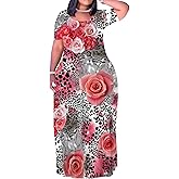 Plus Size Maxi Summer Dress for Women Vacation Outfits Round Neck Long Loose A Line Dress