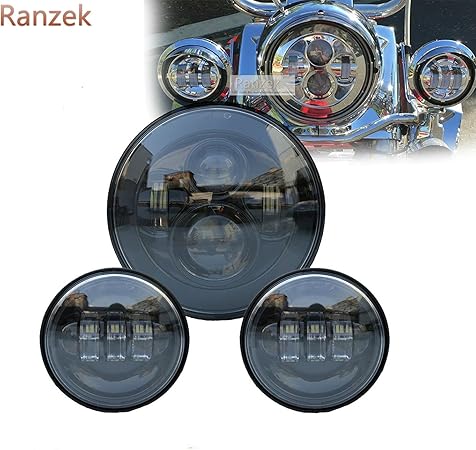Amazon Ranzek 7インチオートバイのデイメーカーledヘッドライト 2個のハーレーダビッドソンのための4 1 2 フォグランプledライトを点灯するフロントライトを点灯するランププロジェクター 黒 ヘッドライト 車 バイク