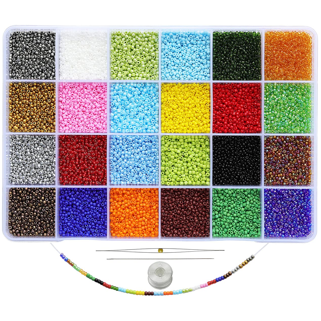 BALABEAD Size 2mm 12/0 Seed Beads About 21600pcs in Box 24 Multicolor Assortment Small Glass Seed Beads for Making Jewelry Necklace Bracelets Earrings Rings