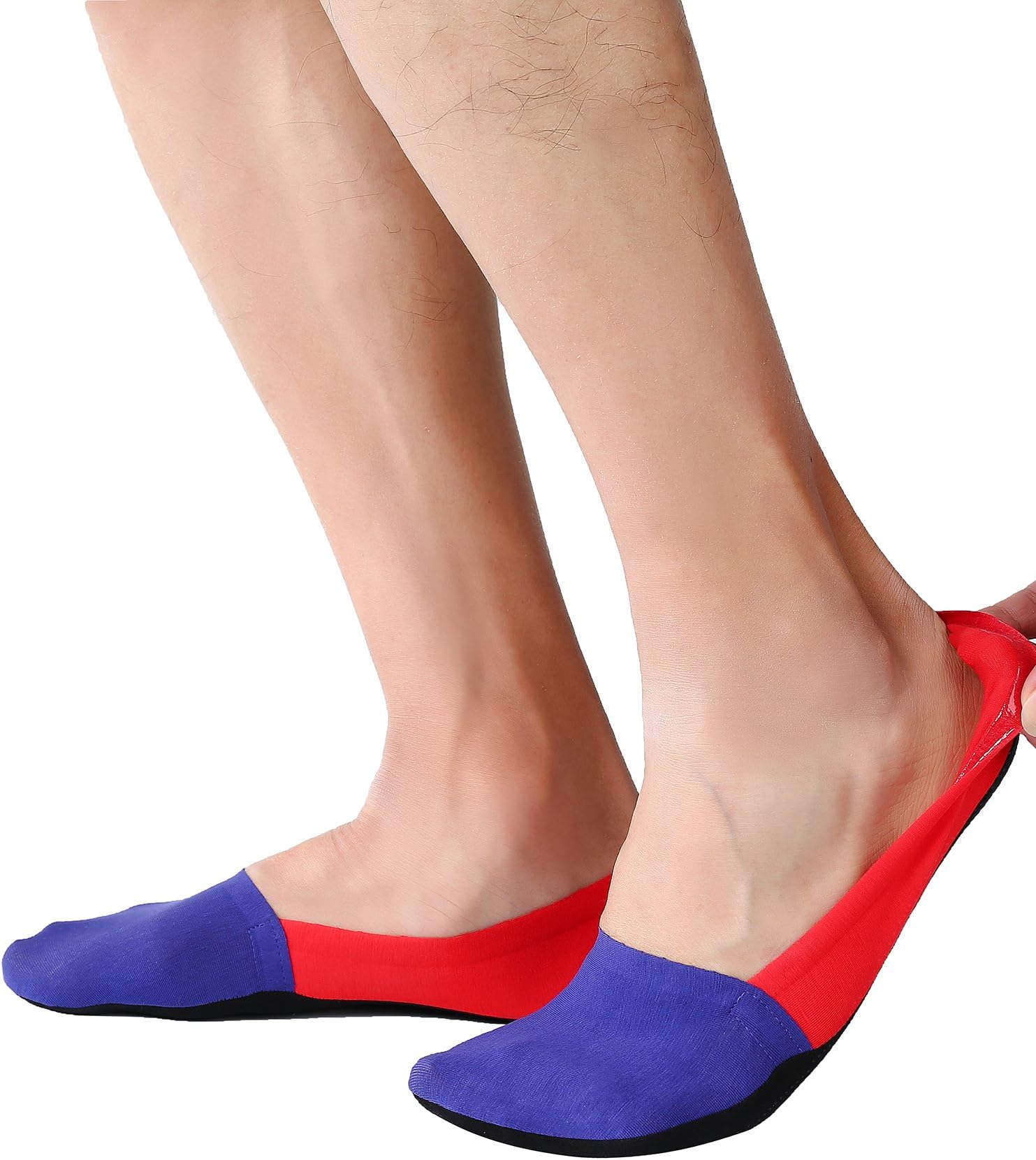 Joulli Mens No Show Non Slip Low Cut Invisible Boat Liners Casual Loafer Socks 6 Pairs Red&Blue,One Size