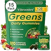 Greens Daily Gummies, Super Greens Gummies for Adults Superfood Multivitamin Gummy with Spirulina, Chlorella, Prebiotic Fiber, Fruit Veggie for Digestive &amp; Gut Health, Adaptogens Supplement, 120 Count