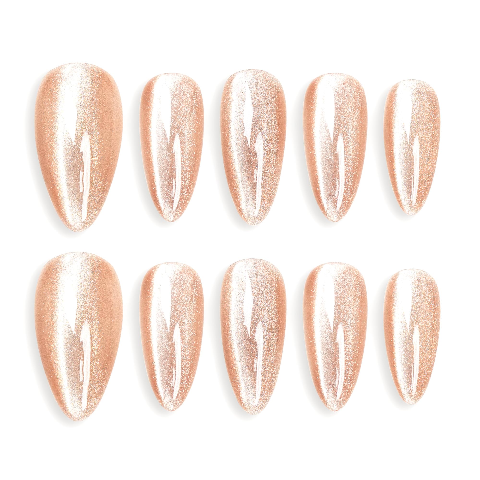 Sun&Beam Nails Handmade Press-on Medium Long Almond Flesh Color Cat Eye Design Charming False Nail Tips 10 Pcs (#121 M)