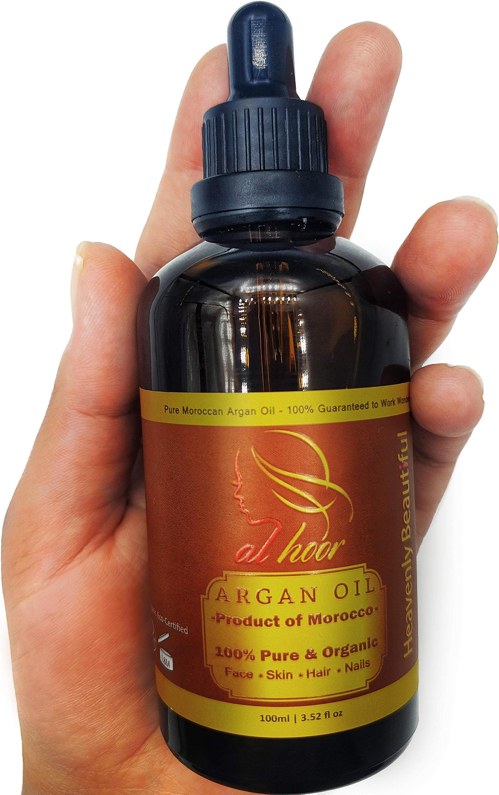 Pure Organic Argan Oil - Virgin Cold Pressed Premium Quality - Moroccan Oil Damaged Hair Treatment Serum Beauty Skincare Nails Strengthener Cuticle Softener Face Moisturiser - Vegan