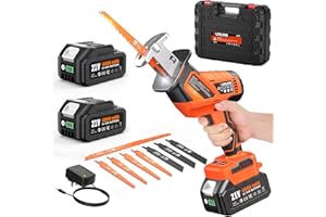 OLMLMO Cordless Reciprocating Saw With 8 Blades – 2×4000mAh Batteries, Brushless Motor, Variable Speed 0‑3200 SPM, Tool‑Free Blade Change, Power Reciprocating Saw for PVC Wood, Metal Cutting DIY