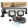 Nilight Led Light Bar 22Inch 480W Triple Row Flood Spot Off Road Driving Lights 2PCS 4 Inch 60W Cube LED Pods Lights with Off-Road Wiring Harness-3 Leads for Boat Truck UTV ATV, 2 Year Warranty