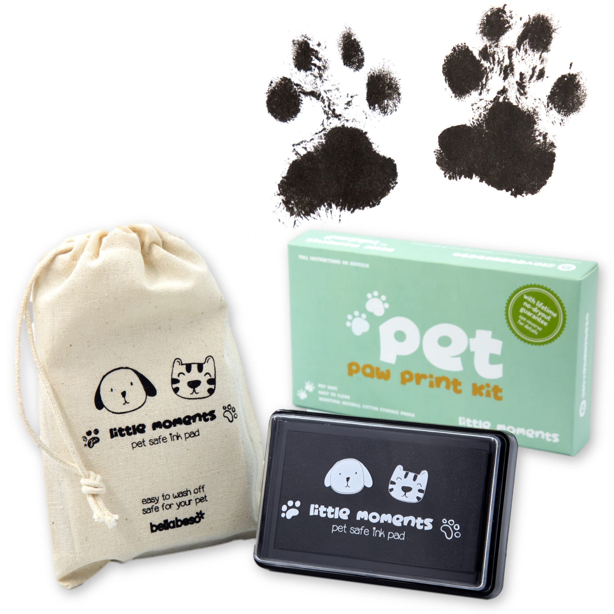 Bella Beso Cat and Dog Paw Print Kit - Pet Safe Ink Pad with Drawstring Bag - Black inkpad prints for cats and dogs puppy or kitten