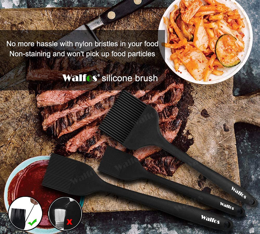 Walfos 3 Size Basting Brush, High Heat Resistant Silicone Pastry Brushes for Barbecue, Baking, Kitchen Cooking, Desserts- Strong Stainless Steel Core Technology