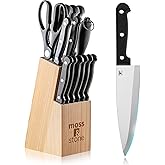 Moss & Stone 14 Pcs Knife Block Set Stainless Steel, Premium Forged Kitchen Knives Set with High-Carbon Blades, Ergonomic Handle, Sharp Blade, Rust Resistant, Modern Style for Home & Chef, Black
