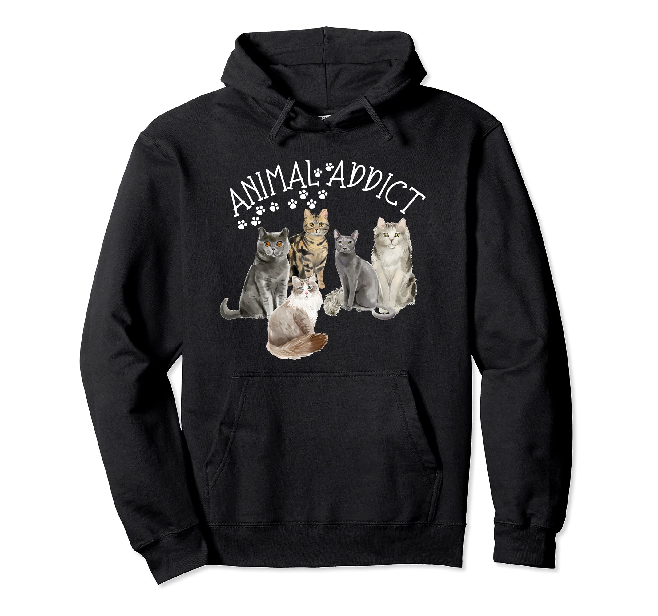 Animal Addict Dogs Cats Paws Prints Poodle Weiner Tabby Pullover Hoodie