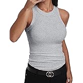 GEMBERA Womens Sleeveless Racerback High Neck Casual Basic Cotton Ribbed Fitted Tank Top