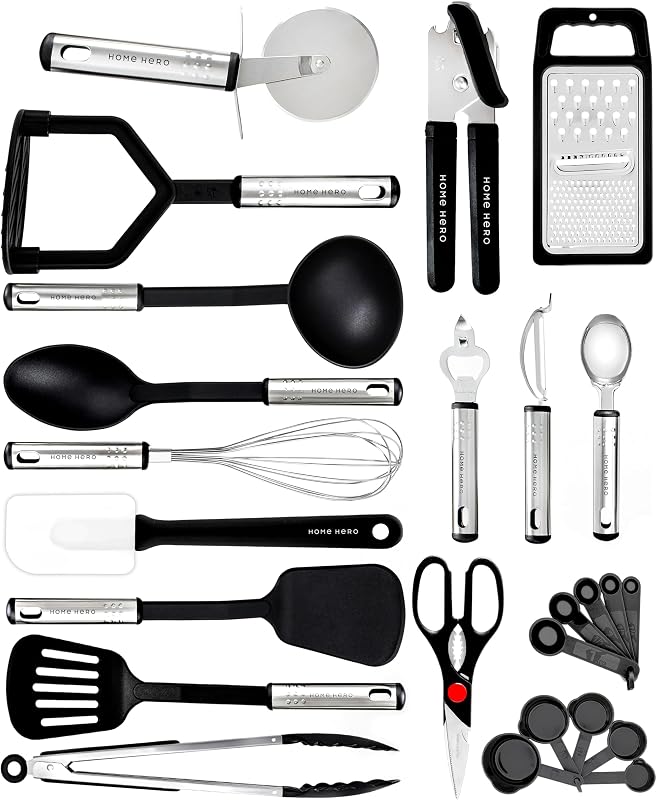 Utensili Cucina Set Termoresistenti al Calore e Antiaderente - Mestoli Spatola Cucchiaio Frusta Pinze Forbici (25 pezzi Nylon Set) — foto 1 di 8