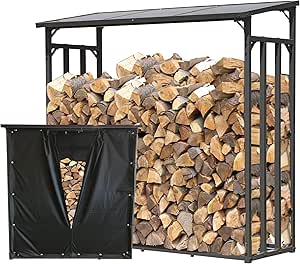 QUICK STAR Metal Chimenea Madera Estante Antracita 143 x 70 x 145 cm